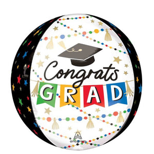 Grad Party Pom-Pom & Stars Orbz Balloon 38cm x 40cm Each