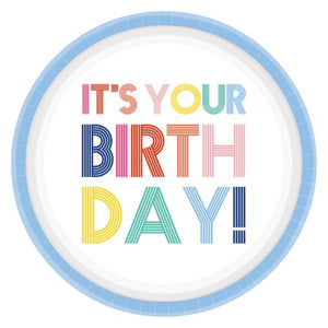 Rainbow Birthday Paper Plates 23cm 8pk