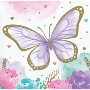 Butterfly Shimmer Beverage Napkins 12.7cm x 12.7cm 16pk