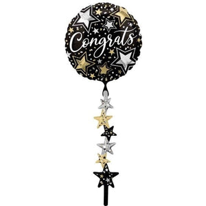 Balloon - Airwalkers & Bouquets Black, Silver & Gold Congrats AirWalker Balloon with Tail  60cm x 170cm Each