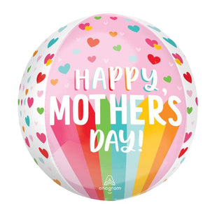 Balloon - Bubble, Orbz & Cubez Happy Mother's Day Bright Stripes & Hearts Orbz Balloon 38cm x 40cm Each