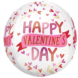 Balloon - Bubble, Orbz & Cubez Happy Valentine's Day Satin Botanical Orbz Balloon 38cm x 40cm Each