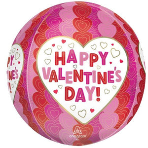 Balloon - Bubble, Orbz & Cubez Happy Valentine's Day Wrapped In Hearts Orbz Balloon 38cm x 40cm Each