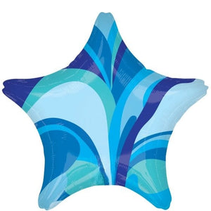 Balloon - Foil Blue Macro Marble Star Foil Balloon 45cm Each