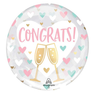 Balloon - Foil Congrats Hearts Printed Clearz Stretchy Balloon 45cm Each