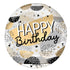 Happy Birthday Black & Gold Printed Clearz Stretchy Balloon 45cm Each