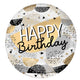 Balloon - Foil Happy Birthday Black & Gold Printed Clearz Stretchy Balloon 45cm Each