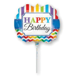 Balloon - Foil Happy Birthday Bright Stripe & Chevron Mini Shape Foil Balloon Each