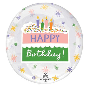 Balloon - Foil Happy Birthday Cake Slice Printed Clearz Stretchy Balloon 45cm Each