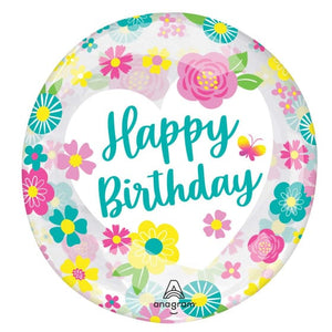 Balloon - Foil Happy Birthday Flowers Printed Clearz Stretchy Balloon 45cm Each