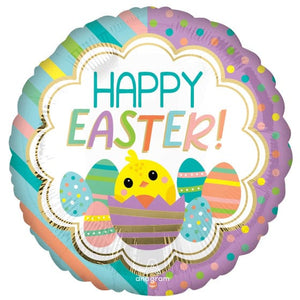 Balloon - Foil Happy Easter Chicky Stripes & Dots Foil Balloon 45cm Each