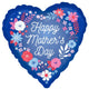 Balloon - Foil Happy Mother's Day Blue Artful Florals Foil Balloon 45cm Each