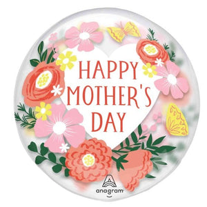 Balloon - Foil Happy Mother's Day Clear Blooms Printed Clearz Foil Balloon 45cm Each