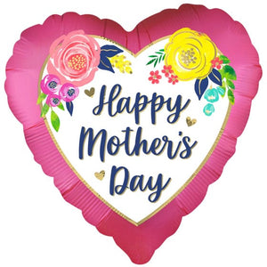 Balloon - Foil Happy Mother's Day Watercolour Floral Pink Satin Foil Balloon 45cm Each