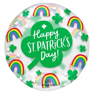 Balloon - Foil Happy St Patrick's Day Rainbows & Shamrocks Printed Clearz Stretchy Balloon Each