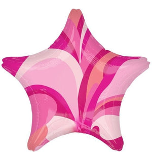 Balloon - Foil Pink Macro Marble Star Foil Balloon 45cm Each