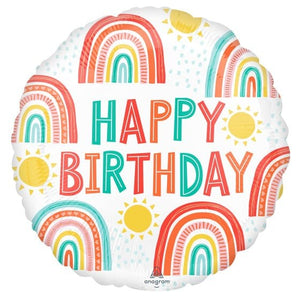 Balloon - Foil Retro Rainbow Happy Birthday Foil Balloon 45cm Each