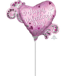 Balloon - Foil Satin Happy Valentine's Day Heart & Swirls Mini Shape Foil Balloon Each