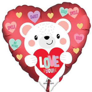 Balloon - Foil Satin White Love You Bear Foil Balloon 45cm Each