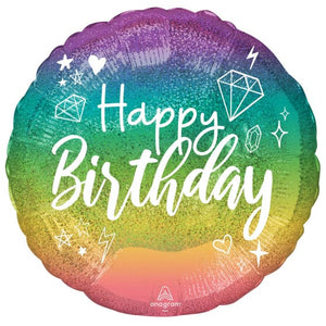 Balloon - Foil Sparkle Happy Birthday Holographic Foil Balloon 45cm Each