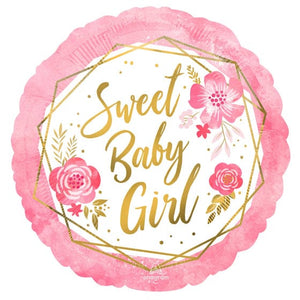 Balloon - Foil Sweet Baby Girl Floral Geo Foil Balloon 45cm Each