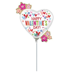 Balloon - Foil Valentine Hearts & Daisies Mini Shape Foil Balloon 35cm Each