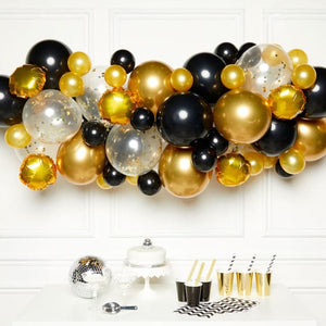 Balloon - Plain Latex Black, Gold & Silver Balloon Garland Kit with 66 Balloons