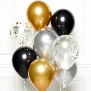 Balloon - Plain Latex Black, Silver & Gold DIY Latex Balloon Kit