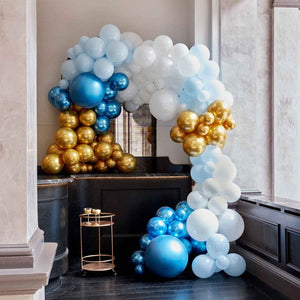 Balloon - Plain Latex Blues & Gold Chrome Large Balloon Arch