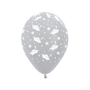 Balloon - Plain Latex Graduation Hats & Stars Satin Pearl Silver Latex Balloons 30cm 25pk