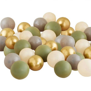 Balloon - Plain Latex Green, Gold, Grey & Sand Balloons 12cm 40pk