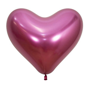 Balloon - Plain Latex Hearts Metallic Reflex Fuchsia Latex Balloons 35cm 12pk