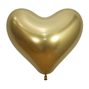 Balloon - Plain Latex Hearts Metallic Reflex Gold Latex Balloons 35cm 12pk