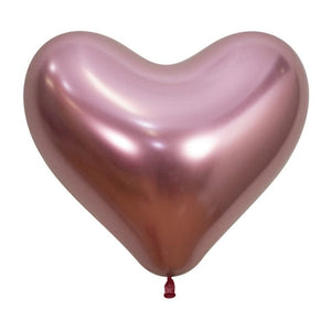 Balloon - Plain Latex Hearts Metallic Reflex Pink Latex Balloons 35cm 12pk