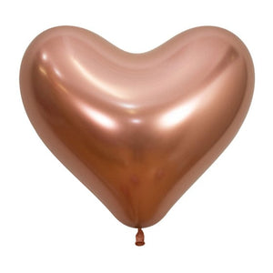 Balloon - Plain Latex Hearts Metallic Reflex Rose Gold Latex Balloons 35cm 12pk