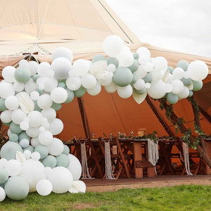 Balloon - Plain Latex White & Sage Balloon Arch & Paper Fans