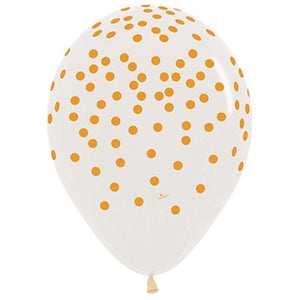 Balloon - Printed Latex Gold Confetti on Crystal Clear Latex Balloons 30cm 25pk