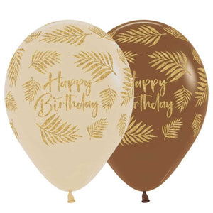 Balloon - Printed Latex Happy Birthday Gold on Fashion Latte Latex Balloons 30cm 12pk