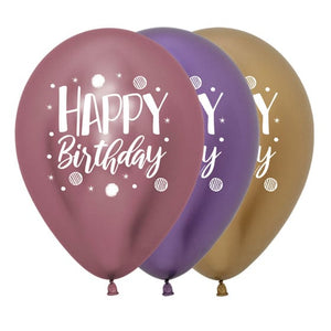 Balloon - Printed Latex Happy Birthday Sparkles Party Metallic Reflex Assorted Latex Balloons 30cm 12pk