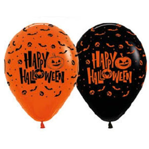 Balloon - Printed Latex Happy Halloween AO Print Orange & Black Latex Balloons 30cm 12pk