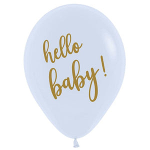 Balloon - Printed Latex hello baby! Fashion White & Gold Ink Latex Balloons 30cm 25pk