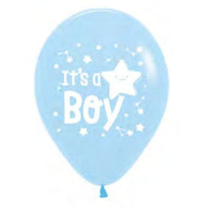 Balloon - Printed Latex It's a Boy Star Pastel Matte Blue Latex Balloons 30cm 25pk