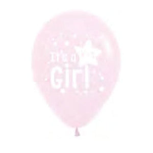 Balloon - Printed Latex It's a Girl Star Pastel Matte Pink Latex Balloons 30cm 25pk