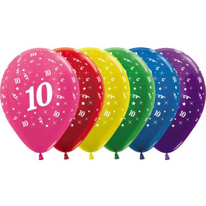 Balloon - Printed Latex Metallic Age 10 Assorted Latex Balloons 30cm 25pk