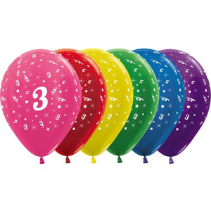 Balloon - Printed Latex Metallic Age 3 Assorted Latex Balloons 30cm 25pk