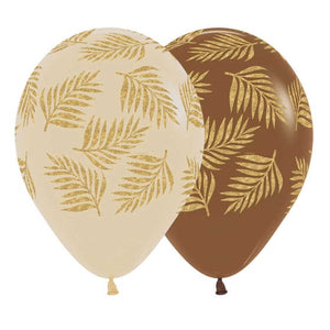 Balloon - Printed Latex Palm Leaves Gold on Fashion Latte Latex Balloons 30cm 12pk