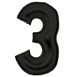 Balloon - Supershapes, Numbers & Letters Black / 3 Silk Lustre Number Foil Balloons Each