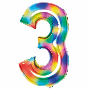 Balloon - Supershapes, Numbers & Letters Bright Rainbow Large Number 3 Foil Balloon 53cm w x 87cm h Each