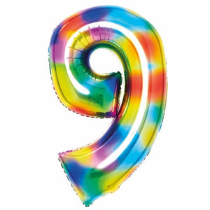 Balloon - Supershapes, Numbers & Letters Bright Rainbow Large Number 9 Foil Balloon 57cm w x 91cm h Each