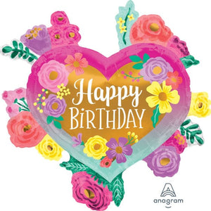 Balloon - Supershapes, Numbers & Letters Happy Birthday Painted Flowers SuperShape Foil Balloon Each
